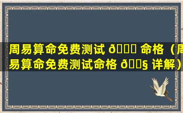 周易算命免费测试 🕊 命格（周易算命免费测试命格 🐧 详解）